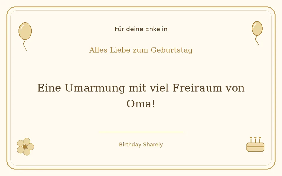 Goldene Grußillustration für deine Enkelin: Eine Umarmung mit viel Freiraum von Oma!
