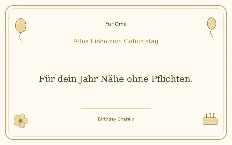 Goldene Grußillustration für Oma: Für dein Jahr Nähe ohne Pflichten.