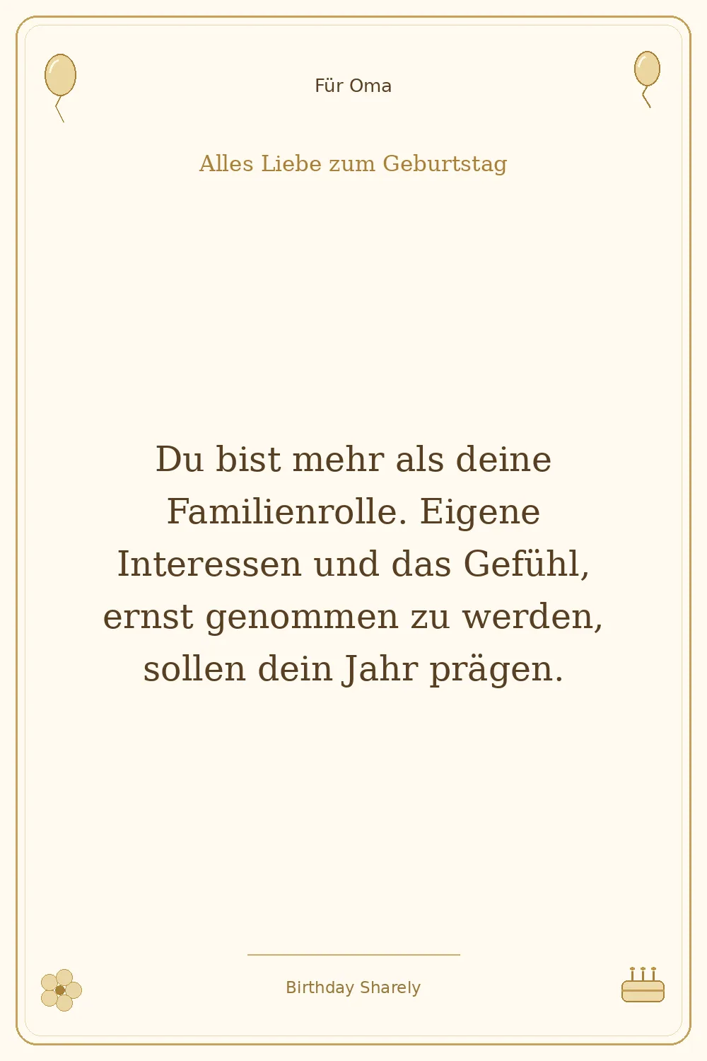 Goldene Grußillustration für Oma: Du bist mehr als deine Familienrolle. Eigene Interessen und das Gefühl, ernst genommen zu werden, sollen dein Jahr prägen.