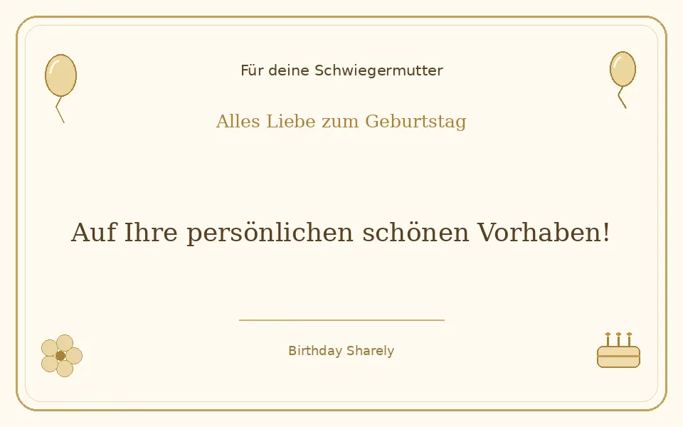 Goldene Grußillustration für deine Schwiegermutter: Auf Ihre persönlichen schönen Vorhaben!