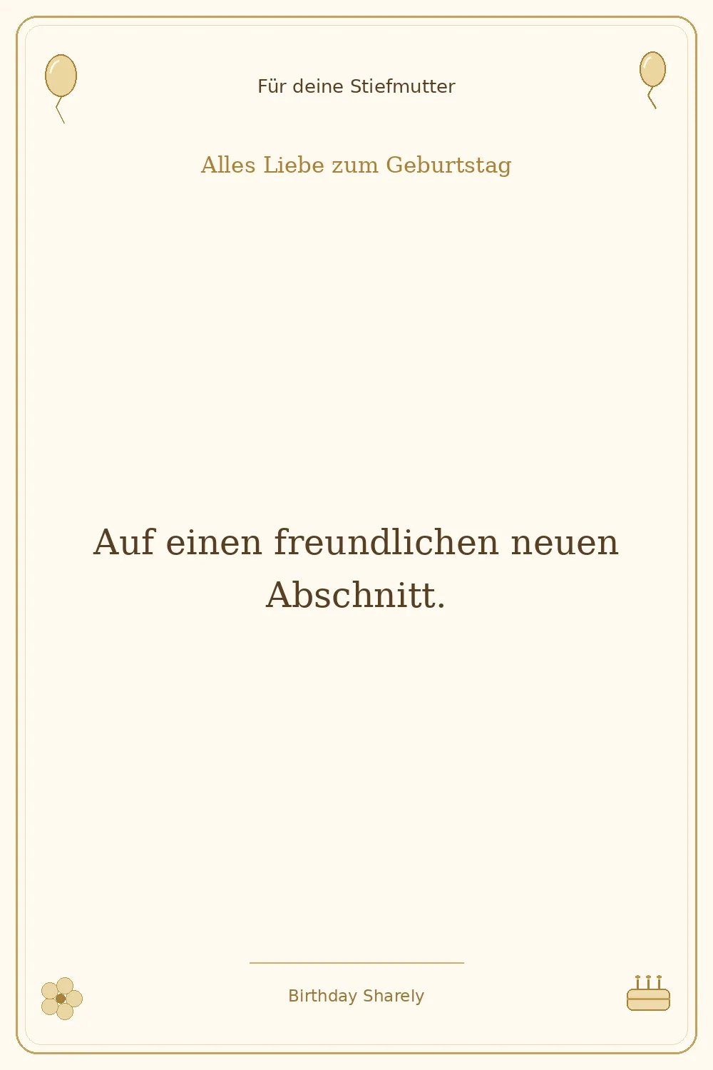 Goldene Grußillustration für deine Stiefmutter: Auf einen freundlichen neuen Abschnitt.