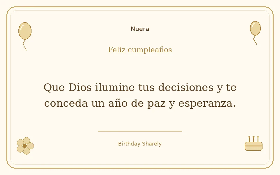 Tarjeta dorada — Nuera: Que Dios ilumine tus decisiones y te conceda un año de paz y esperanza.