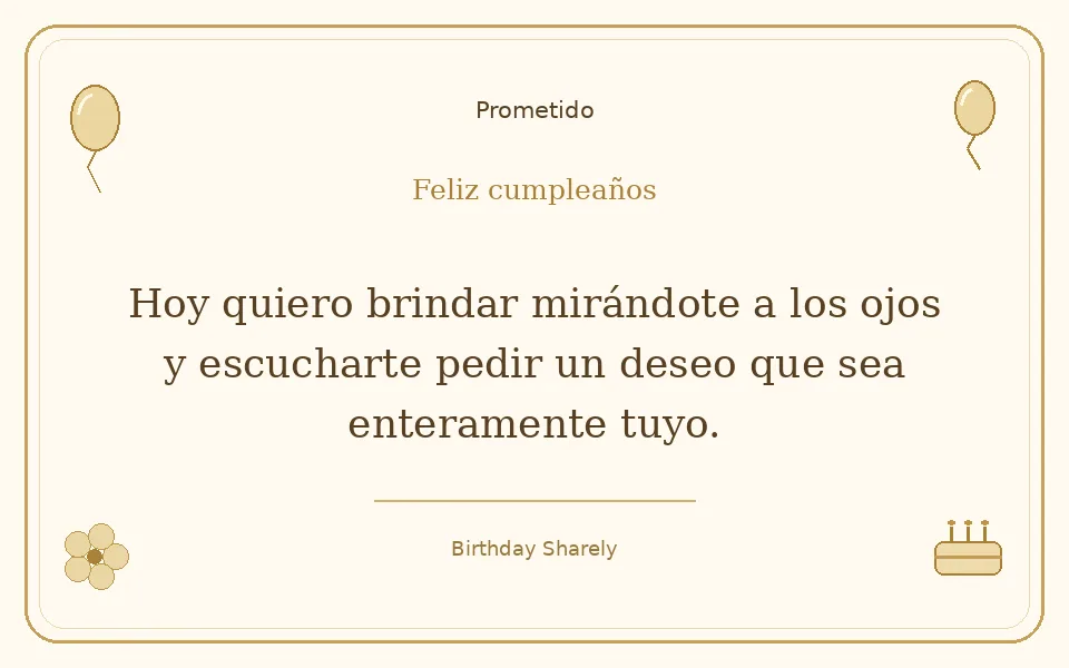 Tarjeta dorada — Prometido: Hoy quiero brindar mirándote a los ojos y escucharte pedir un deseo que sea enteramente tuyo.