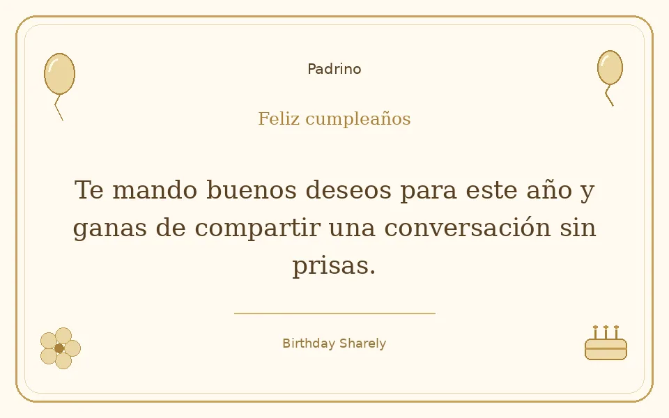 Tarjeta dorada — Padrino: Te mando buenos deseos para este año y ganas de compartir una conversación sin prisas.