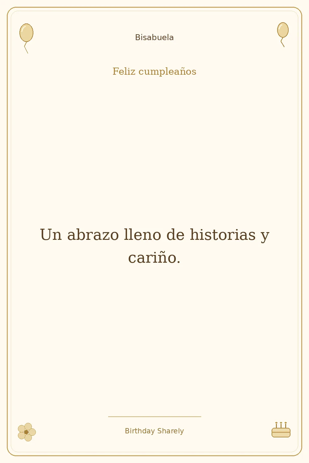 Tarjeta dorada — Bisabuela: Un abrazo lleno de historias y cariño.