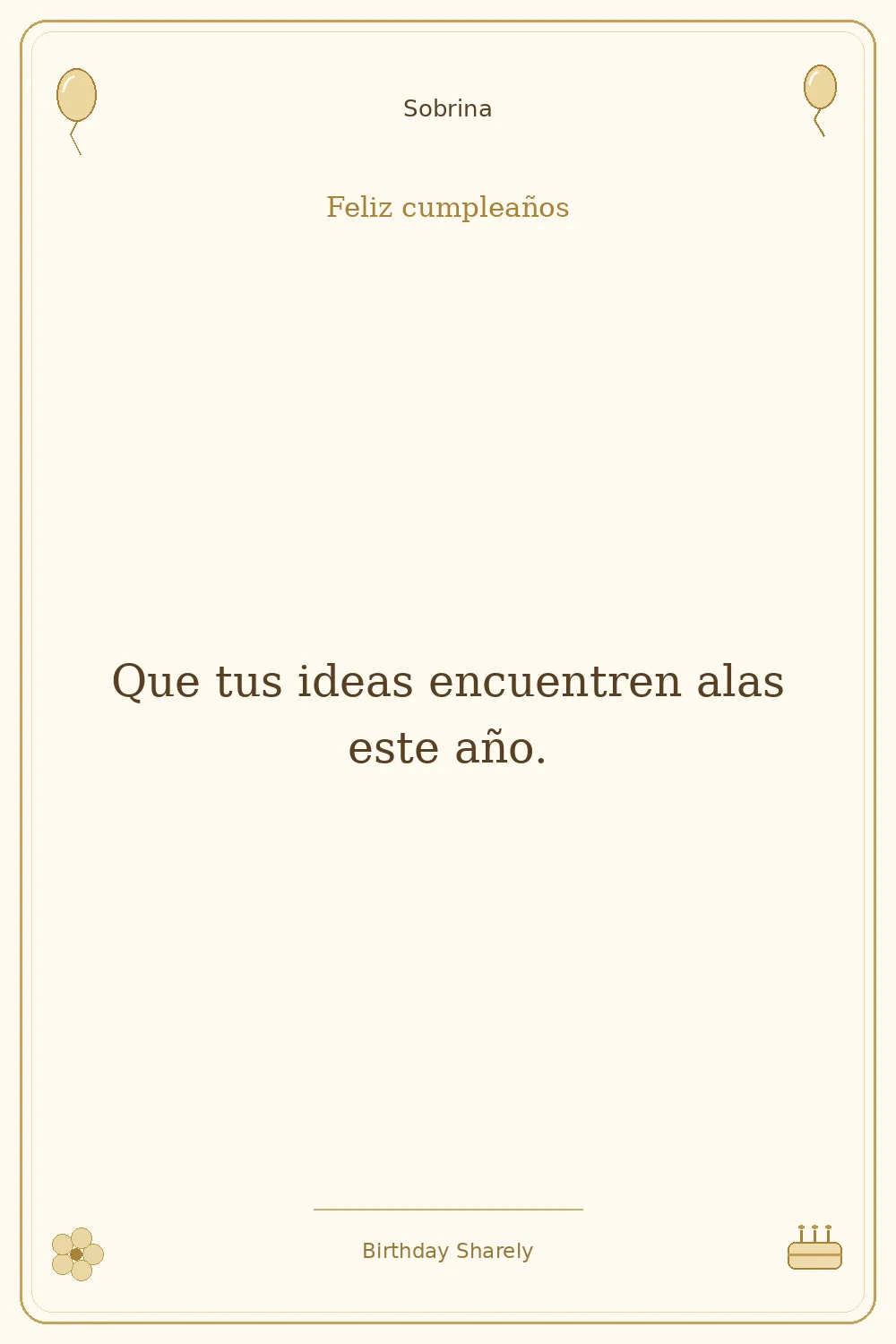 Tarjeta dorada — Sobrina: Que tus ideas encuentren alas este año.