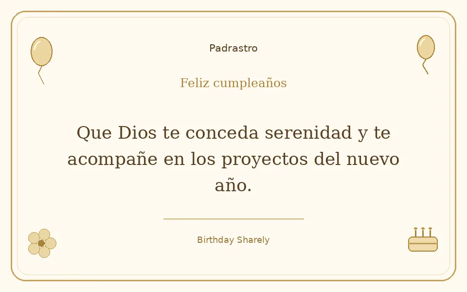 Tarjeta dorada — Padrastro: Que Dios te conceda serenidad y te acompañe en los proyectos del nuevo año.