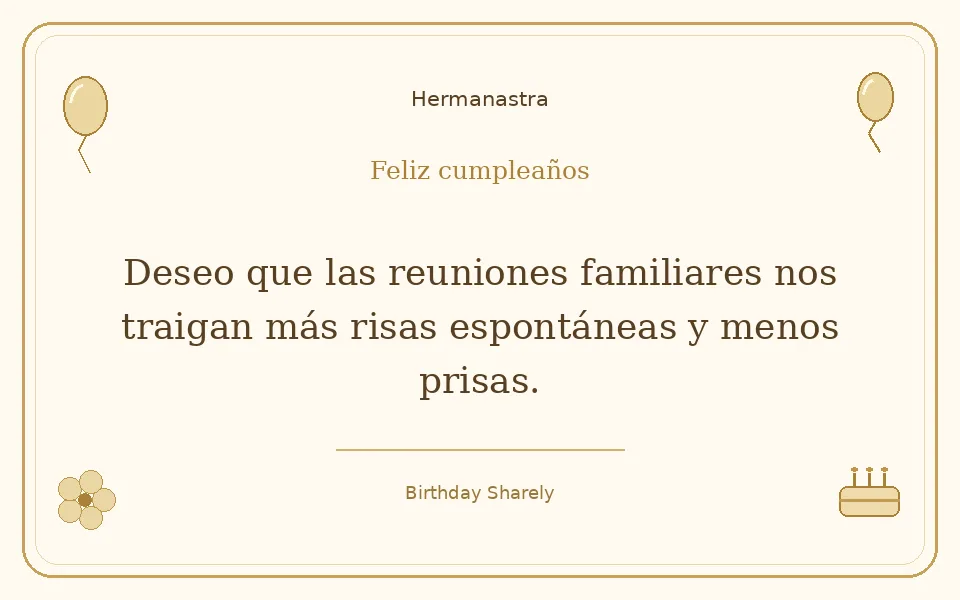 Tarjeta dorada — Hermanastra: Deseo que las reuniones familiares nos traigan más risas espontáneas y menos prisas.