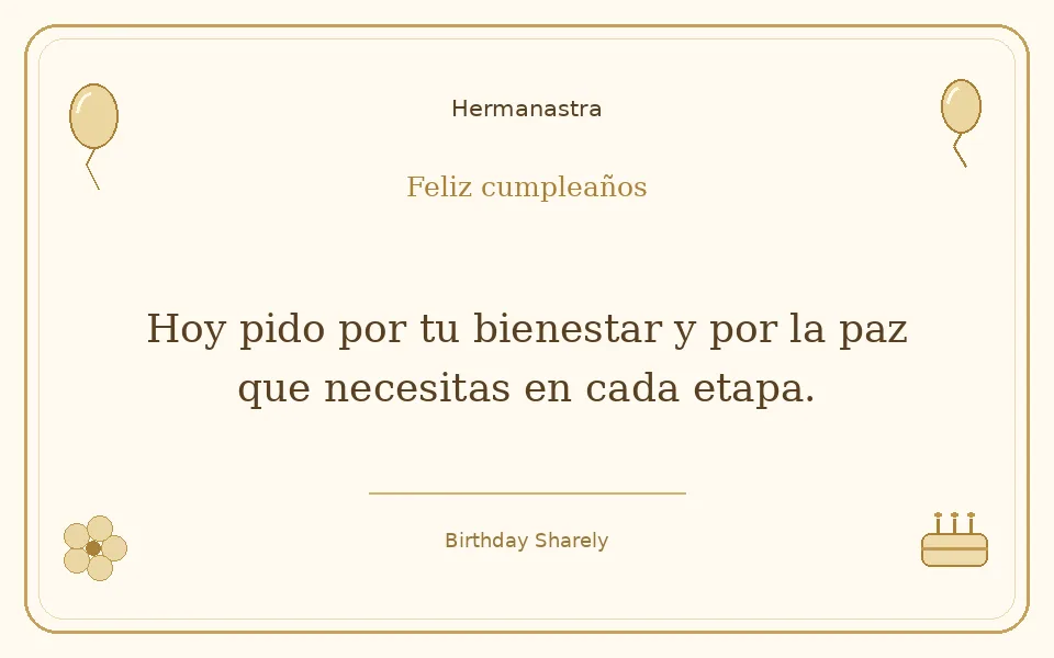 Tarjeta dorada — Hermanastra: Hoy pido por tu bienestar y por la paz que necesitas en cada etapa.