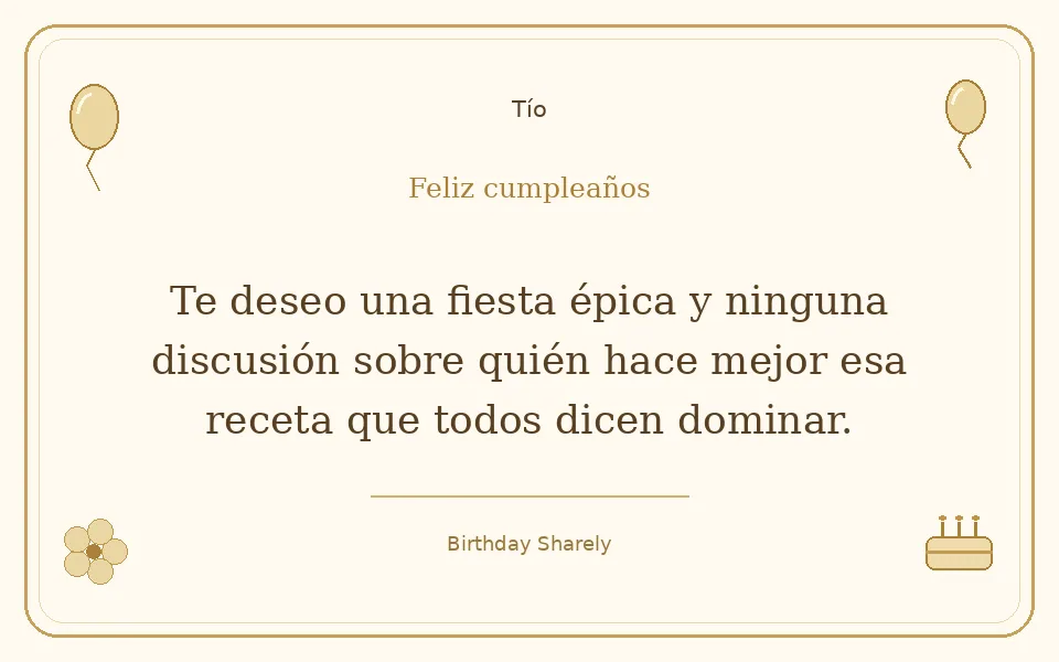 Tarjeta dorada — Tío: Te deseo una fiesta épica y ninguna discusión sobre quién hace mejor esa receta que todos dicen dominar.