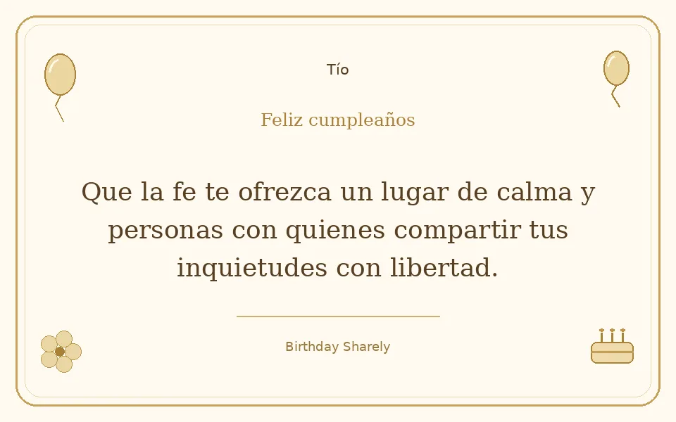 Tarjeta dorada — Tío: Que la fe te ofrezca un lugar de calma y personas con quienes compartir tus inquietudes con libertad.