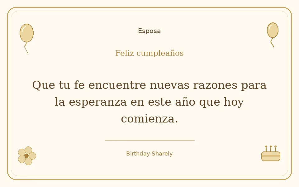 Tarjeta dorada — Esposa: Que tu fe encuentre nuevas razones para la esperanza en este año que hoy comienza.