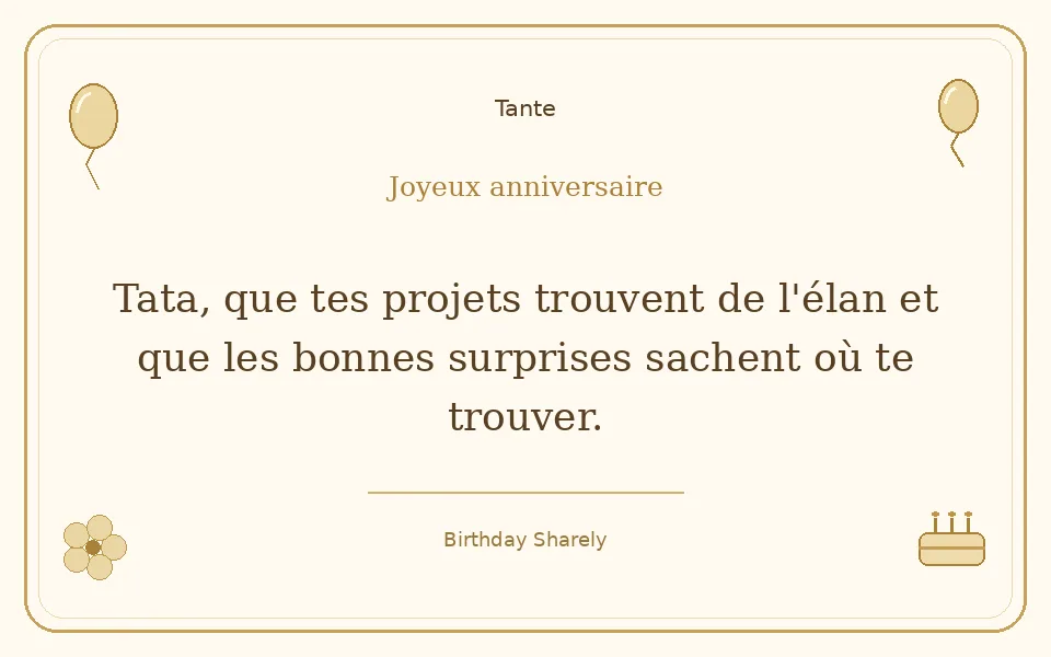 Carte dorée — Tante : Tata, que tes projets trouvent de l'élan et que les bonnes surprises sachent où te trouver.