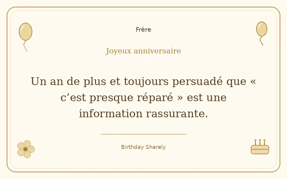 Carte dorée — Frère : Un an de plus et toujours persuadé que « c’est presque réparé » est une information rassurante.