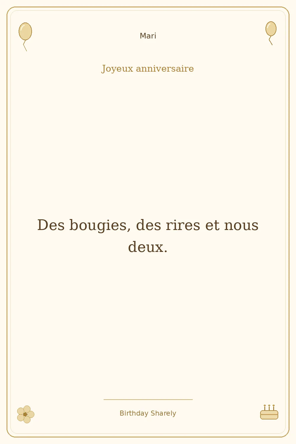 Carte dorée — Mari : Des bougies, des rires et nous deux.
