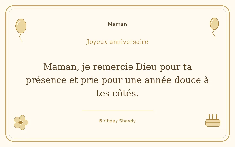 Carte dorée — Maman : Maman, je remercie Dieu pour ta présence et prie pour une année douce à tes côtés.