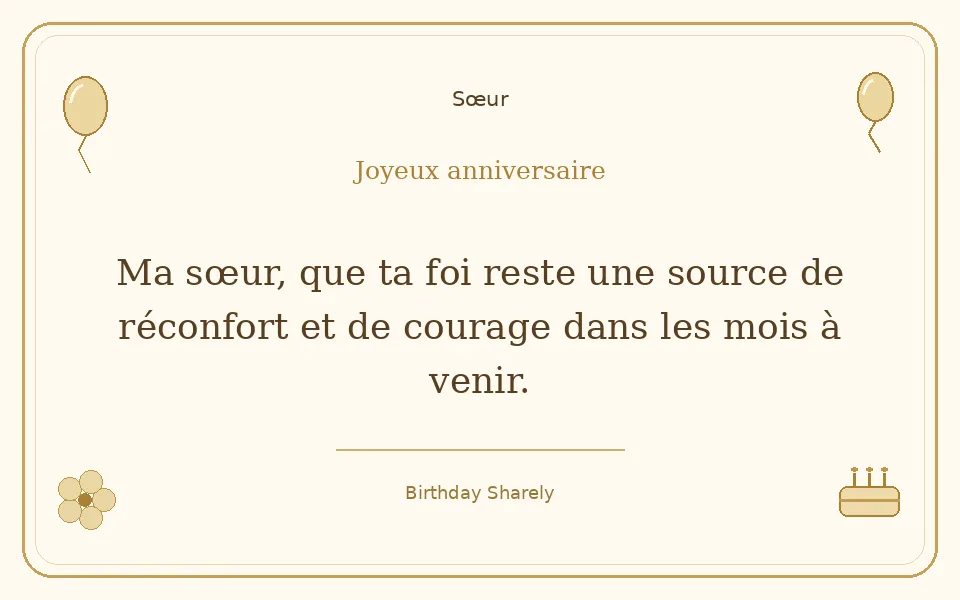 Carte dorée — Sœur : Ma sœur, que ta foi reste une source de réconfort et de courage dans les mois à venir.