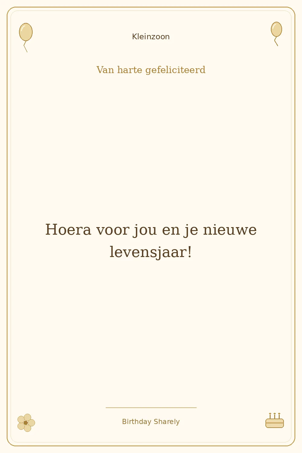 Gouden verjaardagskaart — Kleinzoon: Hoera voor jou en je nieuwe levensjaar!