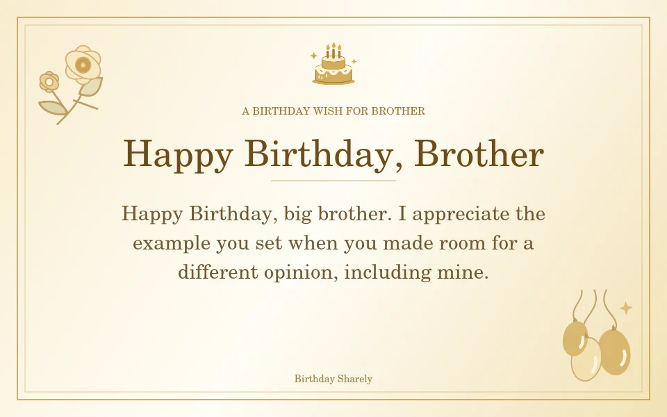 Gold birthday greeting for Brother: Birthday wishes for an older brother.