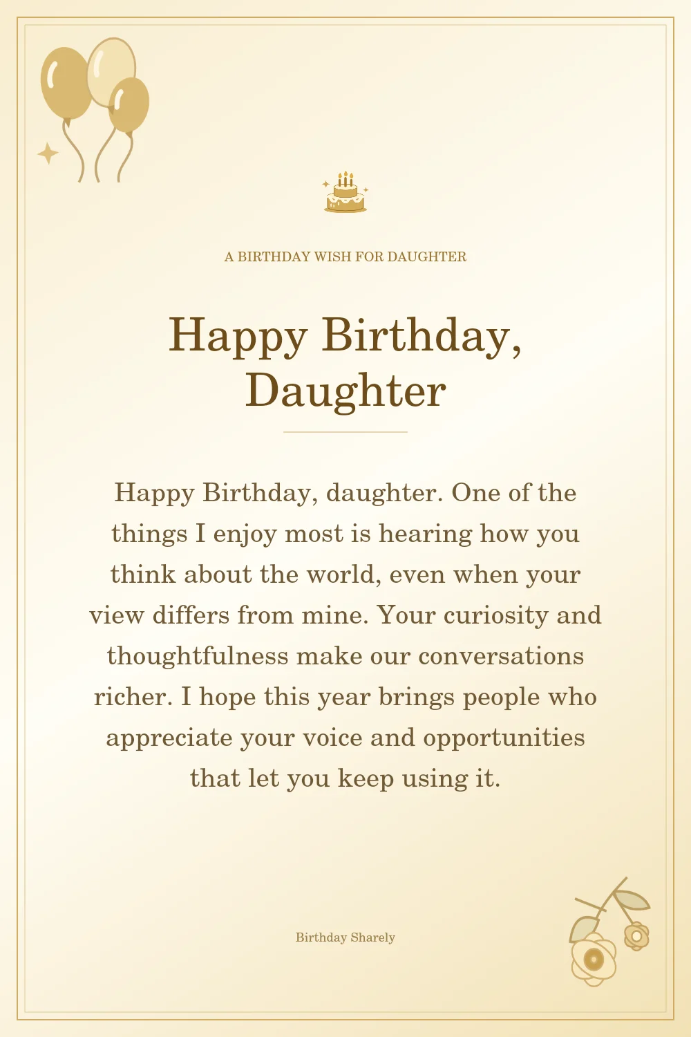 Gold birthday greeting for Daughter: Longer birthday messages for your daughter.