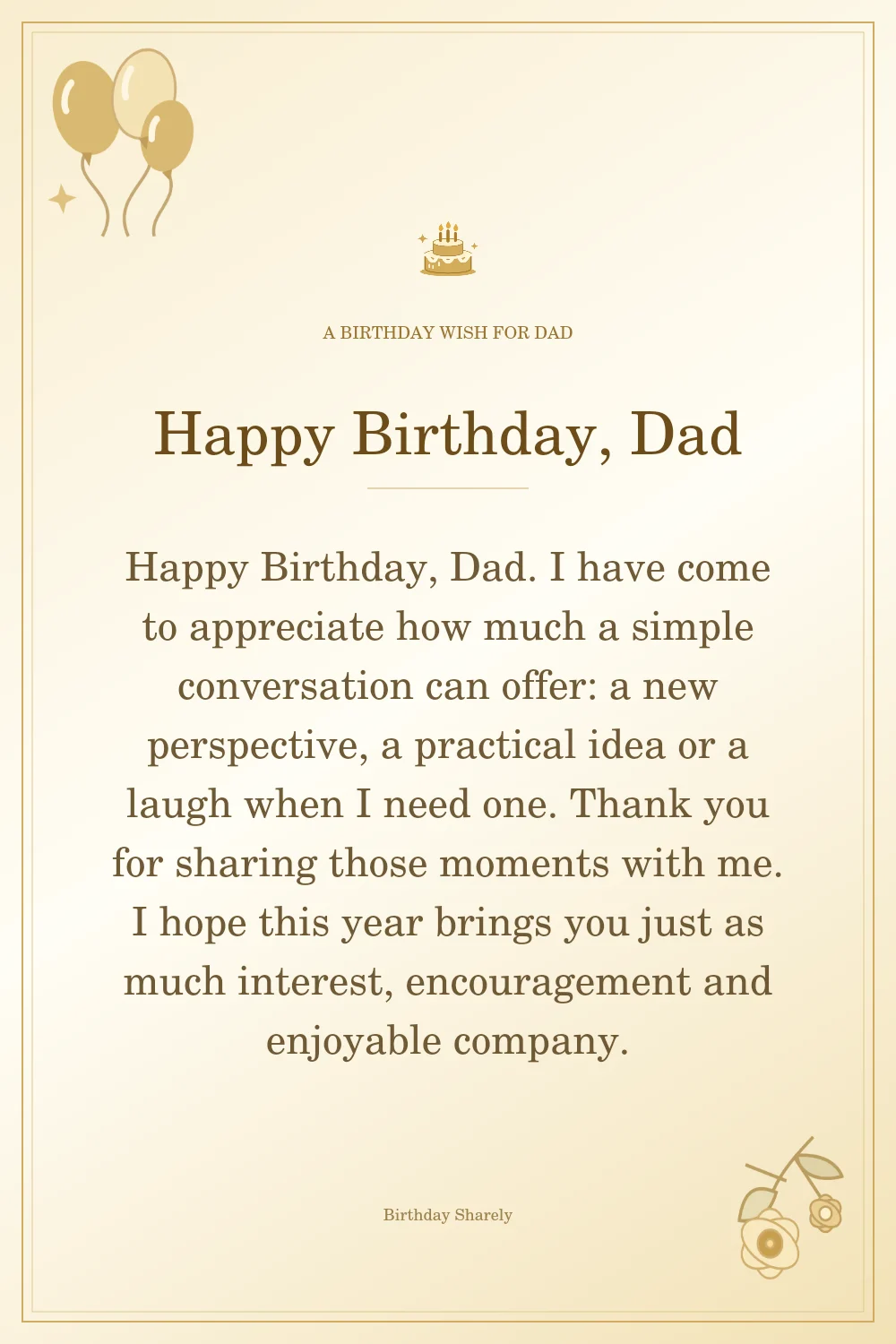 Gold birthday greeting for Dad: Longer birthday messages for Dad.