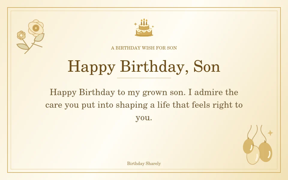 Gold birthday greeting for Son: Birthday wishes for an adult son.