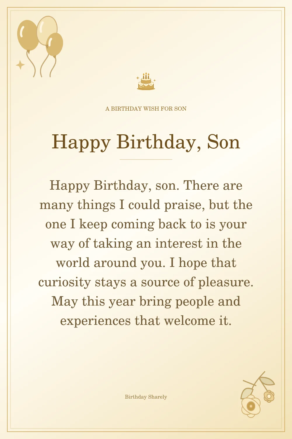 Gold birthday greeting for Son: Longer birthday messages for your son.