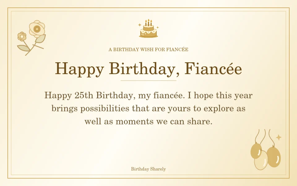 Gold birthday greeting for Fiancée: Milestone birthday wishes for your fiancée.
