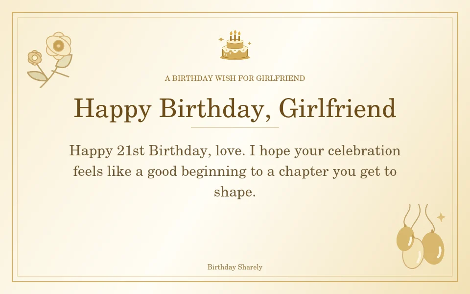Gold birthday greeting for Girlfriend: Milestone birthday wishes for your girlfriend.