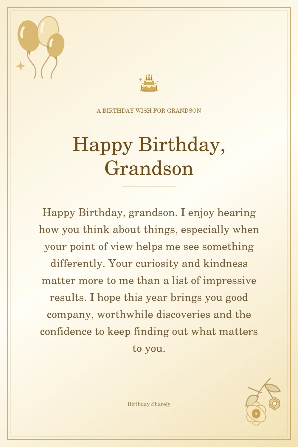 Gold birthday greeting for Grandson: Longer birthday messages for your grandson.