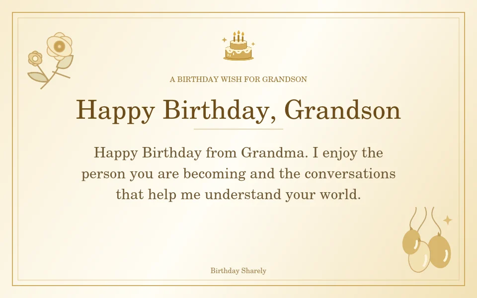 Gold birthday greeting for Grandson: Birthday wishes for a grandson from Grandma.