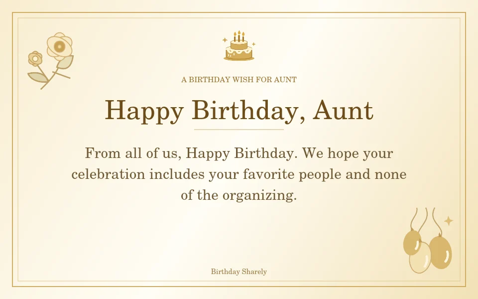 Gold birthday greeting for Aunt: Birthday messages for an aunt from the family.