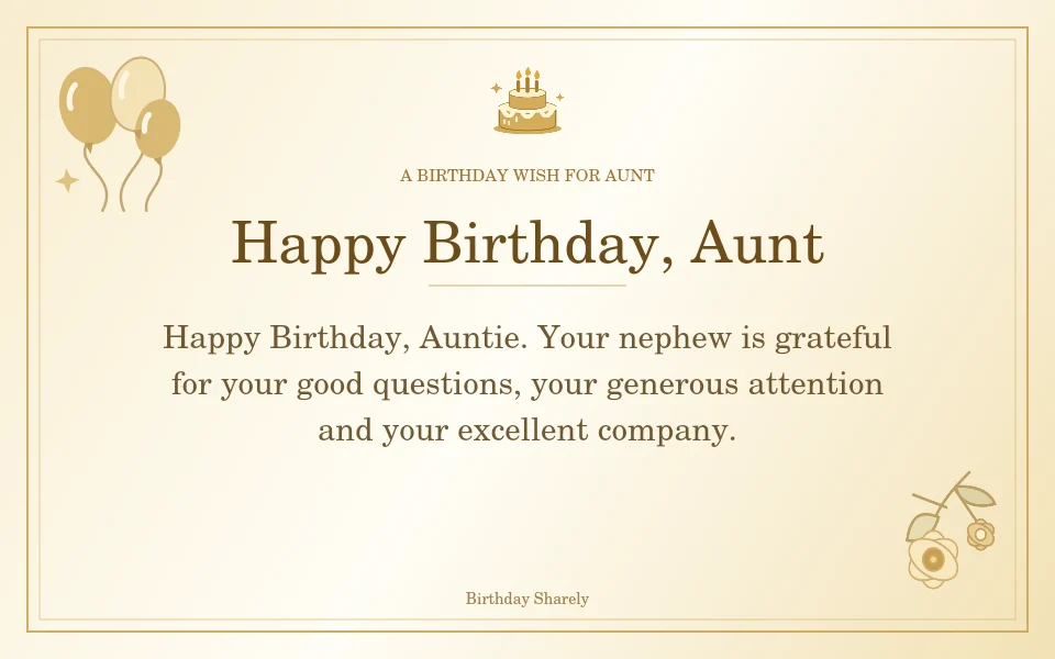 Gold birthday greeting for Aunt: Birthday wishes for an aunt from a nephew.