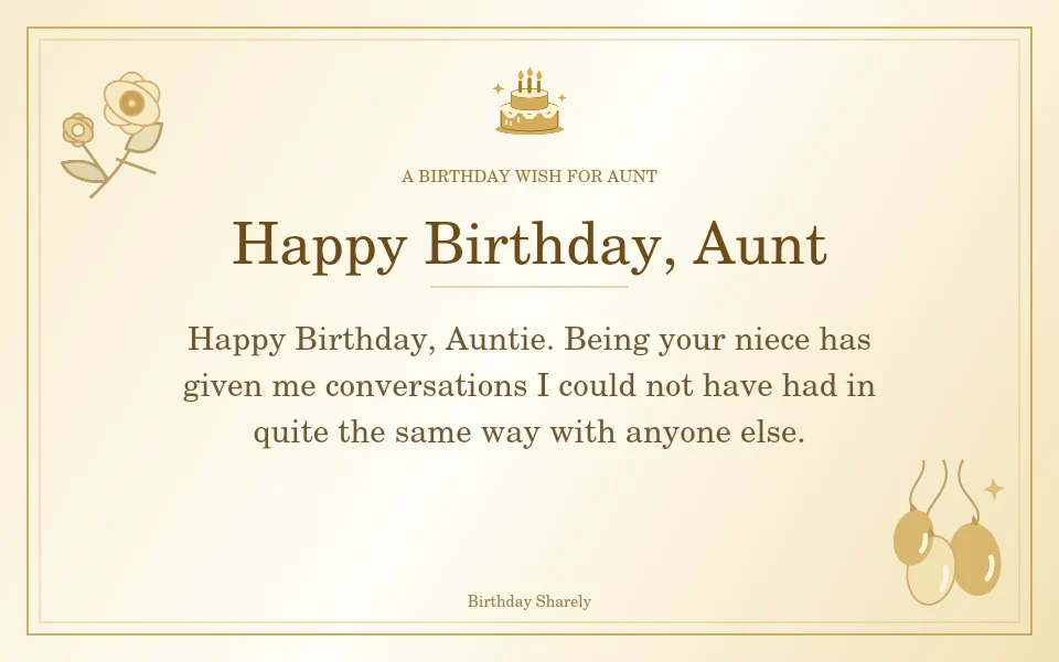Gold birthday greeting for Aunt: Birthday wishes for an aunt from a niece.
