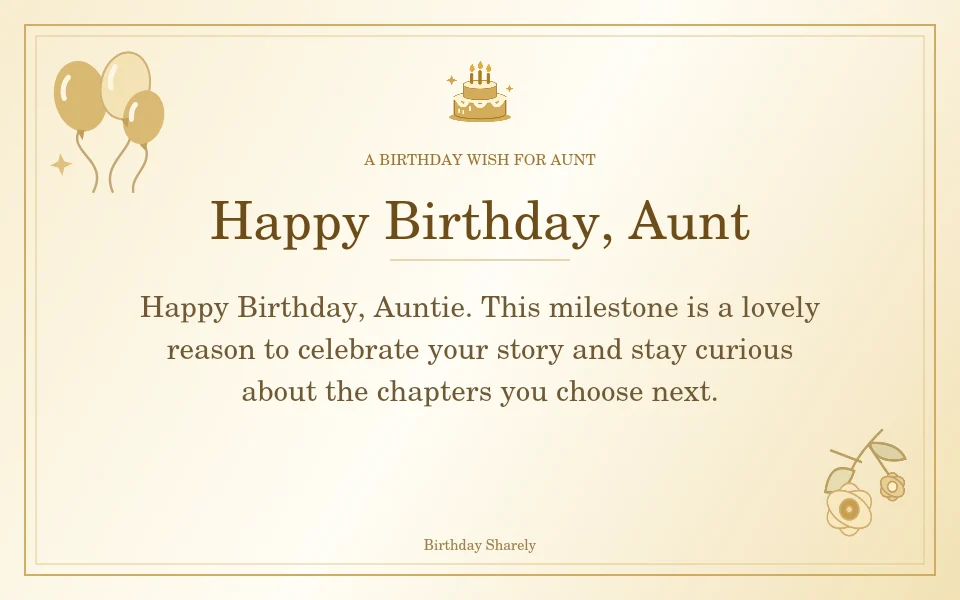 Gold birthday greeting for Aunt: Milestone birthday wishes for your aunt.