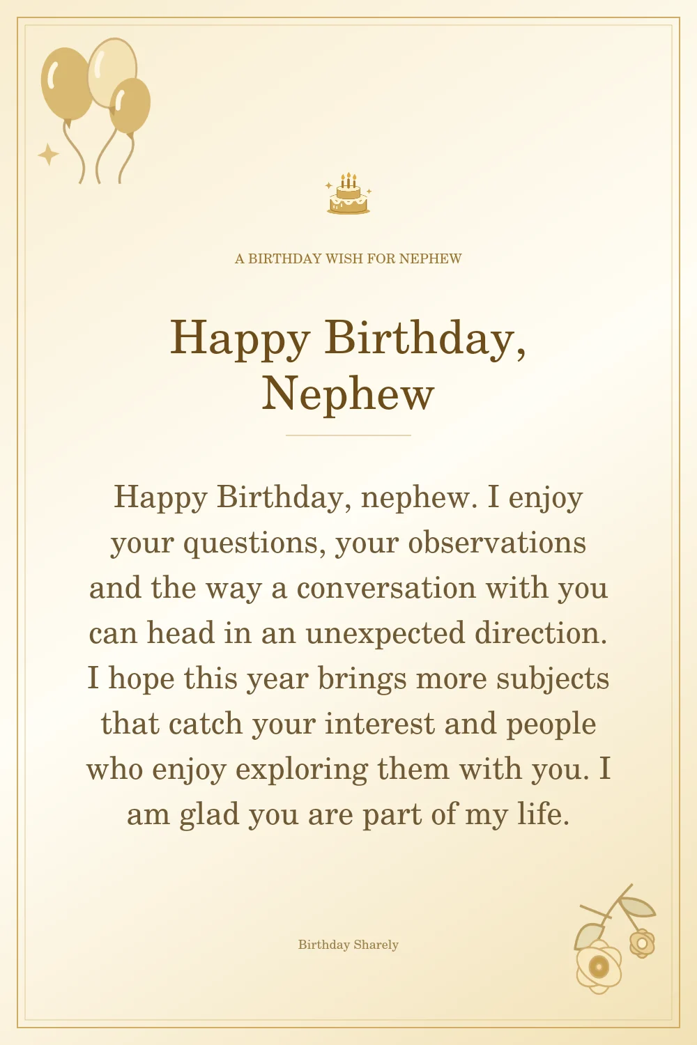 Gold birthday greeting for Nephew: Longer birthday card messages for your nephew.