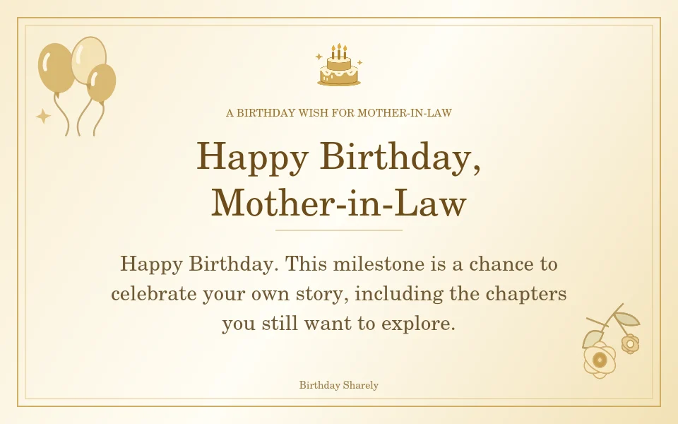Gold birthday greeting for Mother-in-Law: Milestone birthday wishes for your mother-in-law.