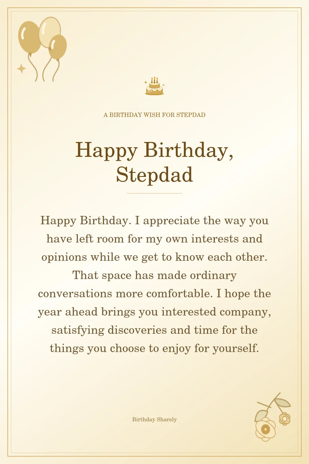 Gold birthday greeting for Stepdad: Longer birthday card messages for your stepdad.