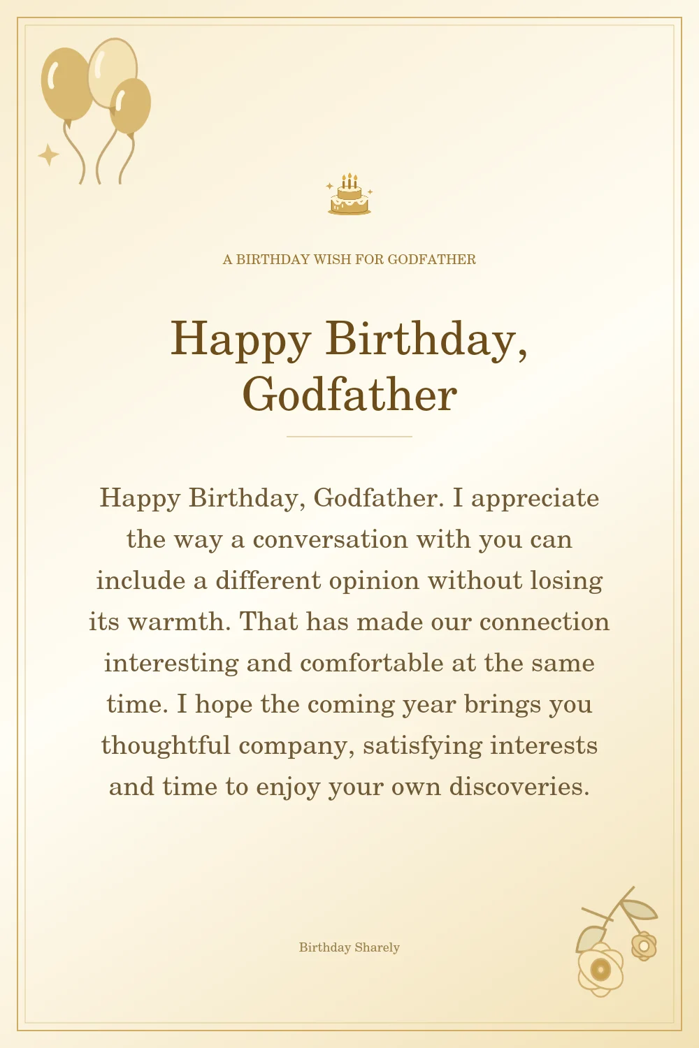 Gold birthday greeting for Godfather: Longer birthday card messages for your godfather.