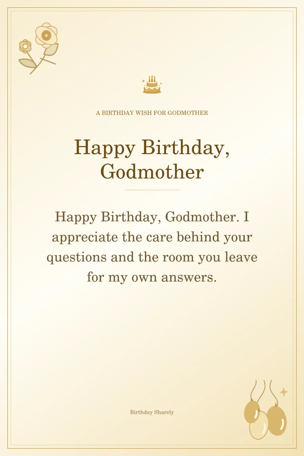 Gold birthday greeting for Godmother: Heartfelt birthday wishes for your godmother.