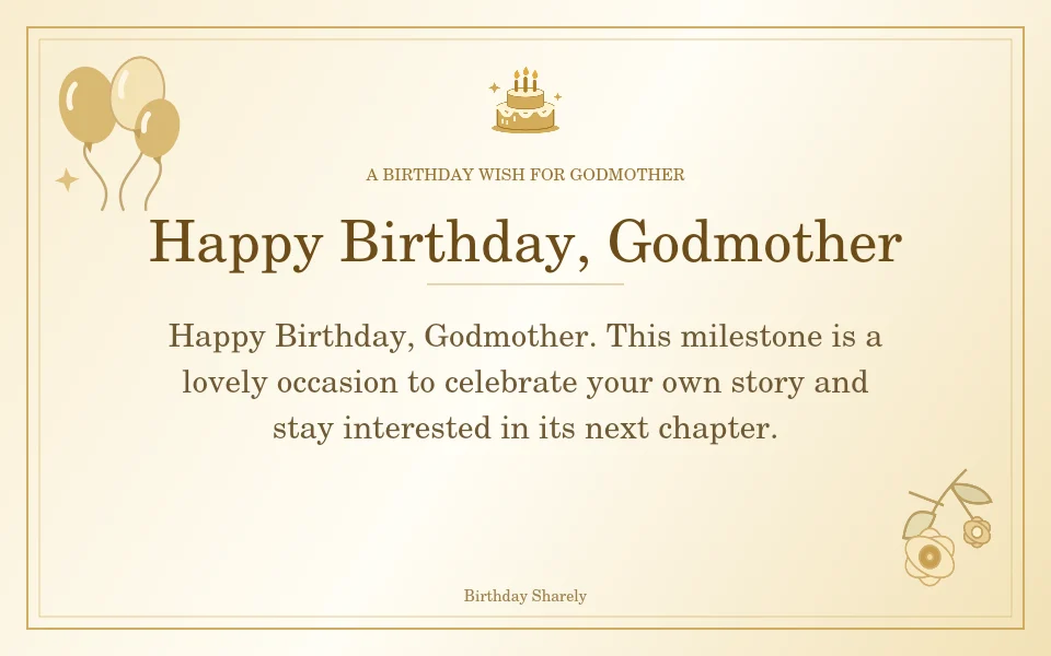 Gold birthday greeting for Godmother: Milestone birthday wishes for your godmother.