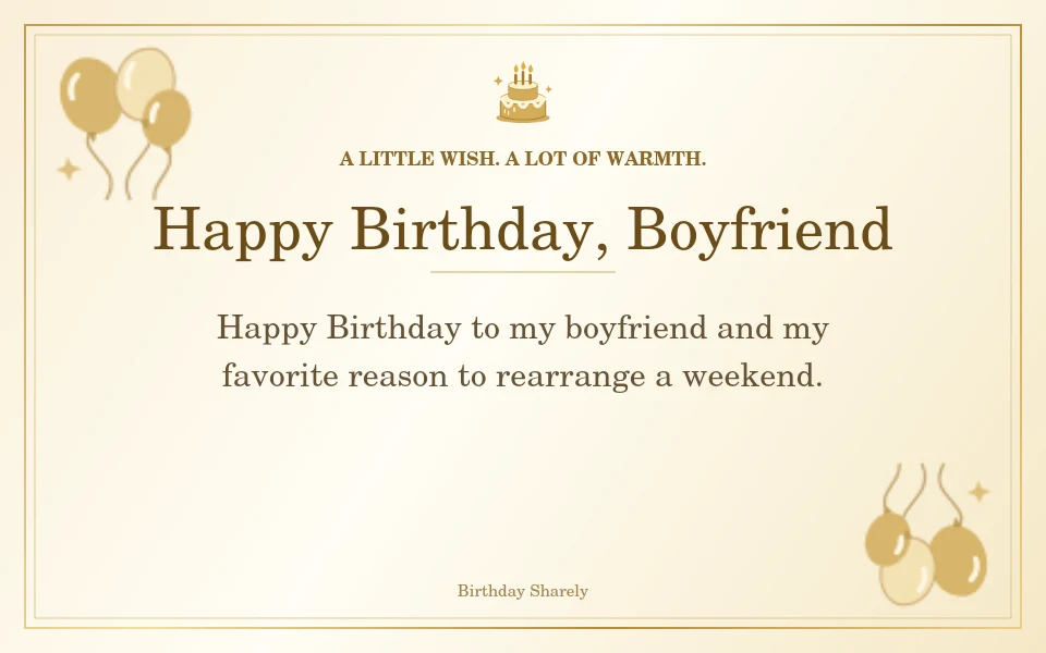 Gold birthday card reading “Happy Birthday, Boyfriend”.