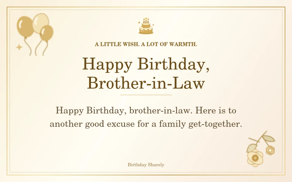 Gold birthday card reading “Happy Birthday, Brother-in-Law”.