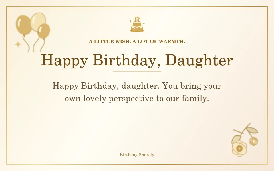 Gold birthday card reading “Happy Birthday, Daughter”.