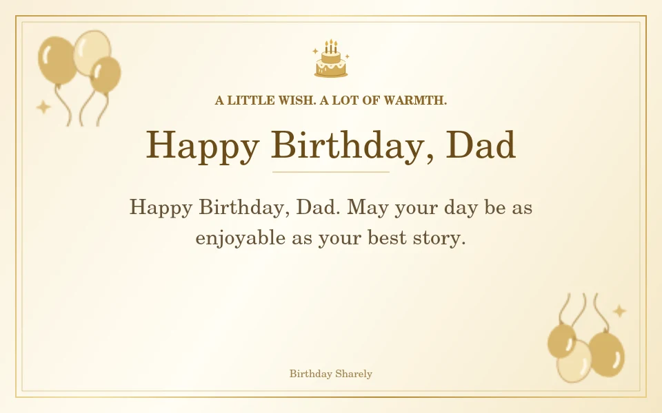 Gold birthday card reading “Happy Birthday, Dad”.