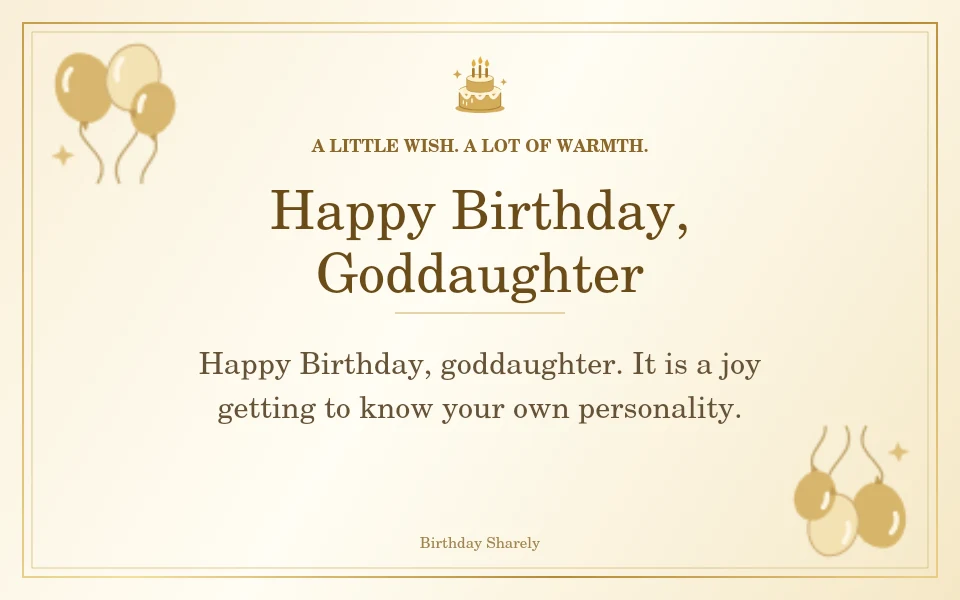 Gold birthday card reading “Happy Birthday, Goddaughter”.