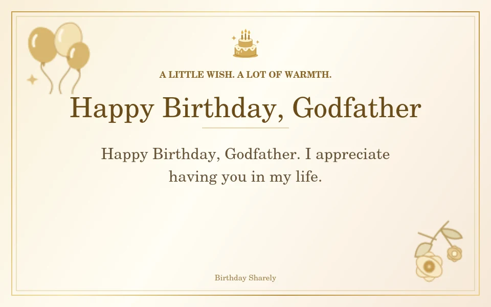 Gold birthday card reading “Happy Birthday, Godfather”.