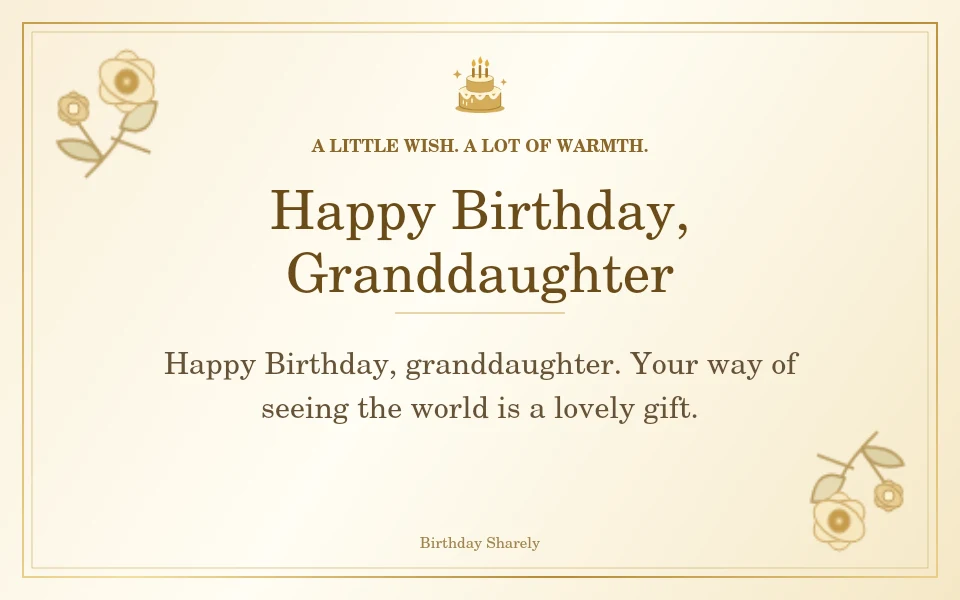 Gold birthday card reading “Happy Birthday, Granddaughter”.