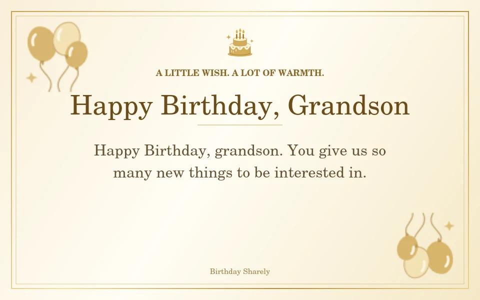 Gold birthday card reading “Happy Birthday, Grandson”.