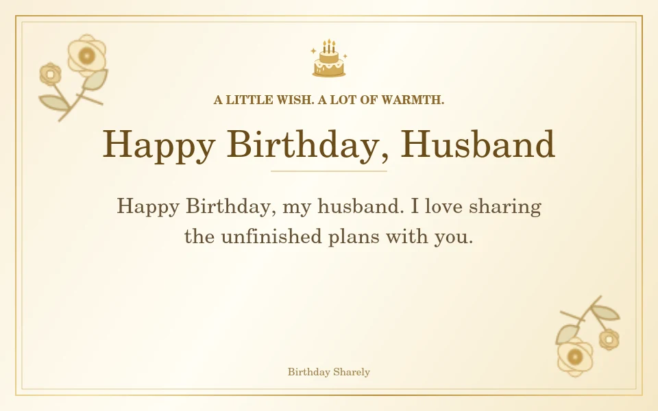 Gold birthday card reading “Happy Birthday, Husband”.
